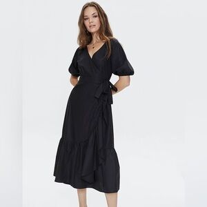 Forever 21 Elegant Black Woven Wrap Dress Size Large